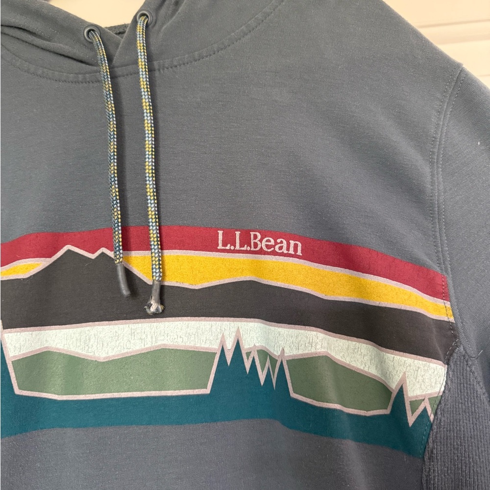 L.L. Bean Men's Charcoal Hoodie with Multicolor Mountain Stripe